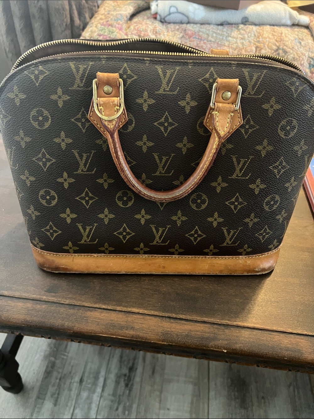 Louis Vuitton Brown Monogram Canvas Toiletry Bag with Tan Leather Trim